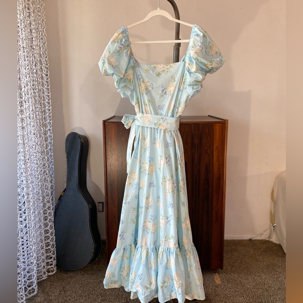 LoveShackFancy x Target Light Blue Floral Puff-Sleeved Maxi Dress - Picture 9 of 13